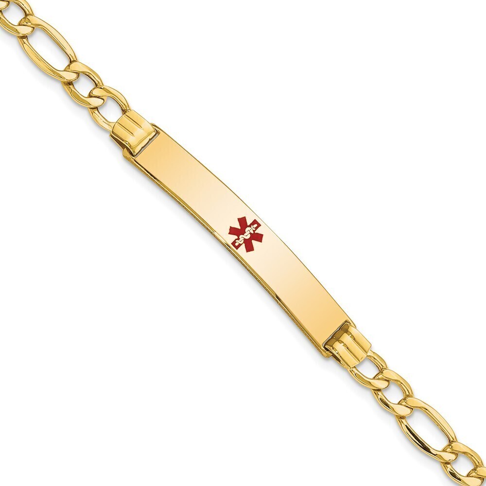 Kazi Luxury 14K Semi-Solid Medical Polished Red Enamel Figaro ID Bracelet